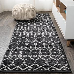 Moroccan HYPE Boho Vintage Diamond Black/Ivory 2 ft. x 20 ft. Runner Rug