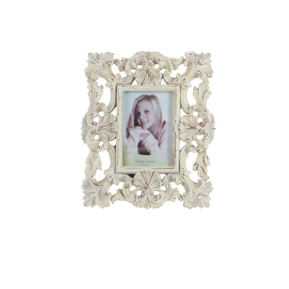 White Floral Embossed Tabletop and Wall Picture Frames Set