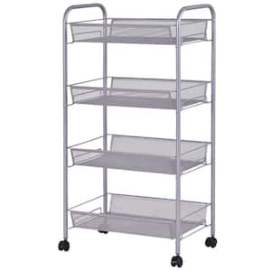 4-Tier Storage Rack Trolley Cart Home Kitchen Organizer Utility Baskets Gray