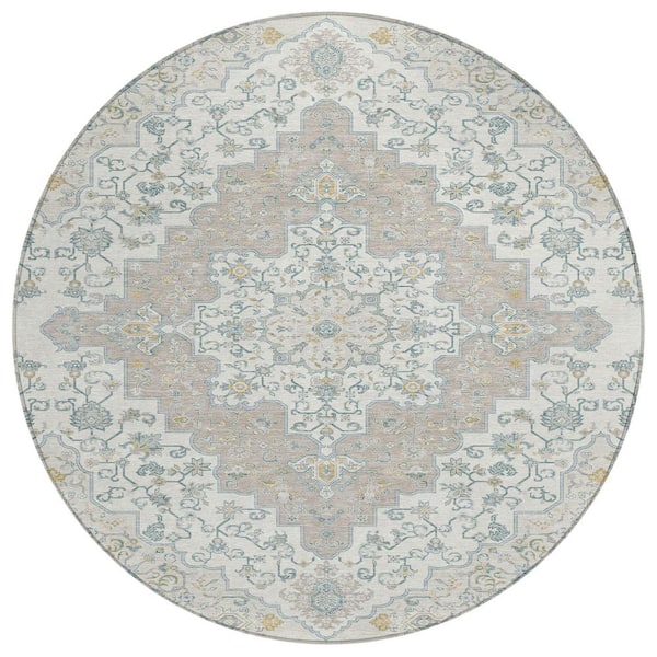 Chantille Machine Washable Indoor/Outdoor Abstract ACN2486 Ivory 8 ft. x 8 ft. Round Rug