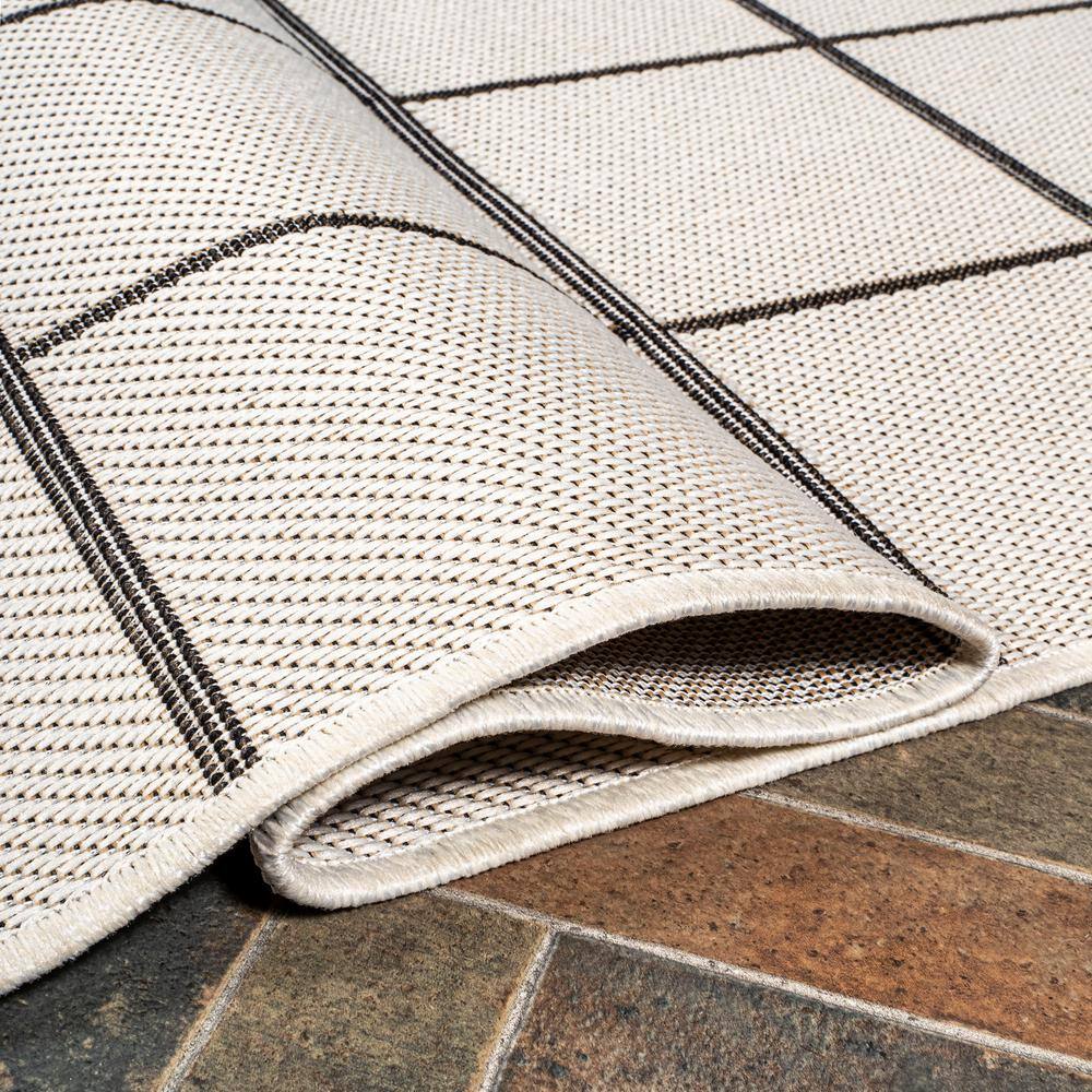 Mid-Century Modern Geometric Black and Cream 2' x 8' Outdoor Rug