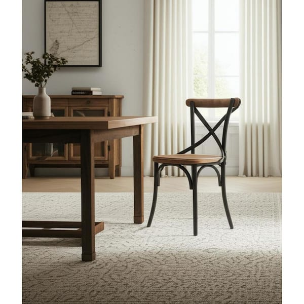 Light Brown, Black Solid Wood Side Chair