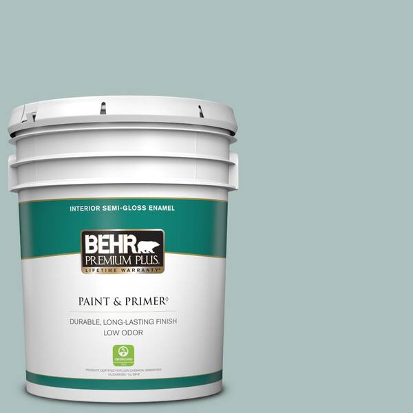 BEHR PREMIUM PLUS 5 gal. Home Decorators Collection #HDC-CL-15G Morning Parlor Semi-Gloss Enamel Low Odor Interior Paint & Primer