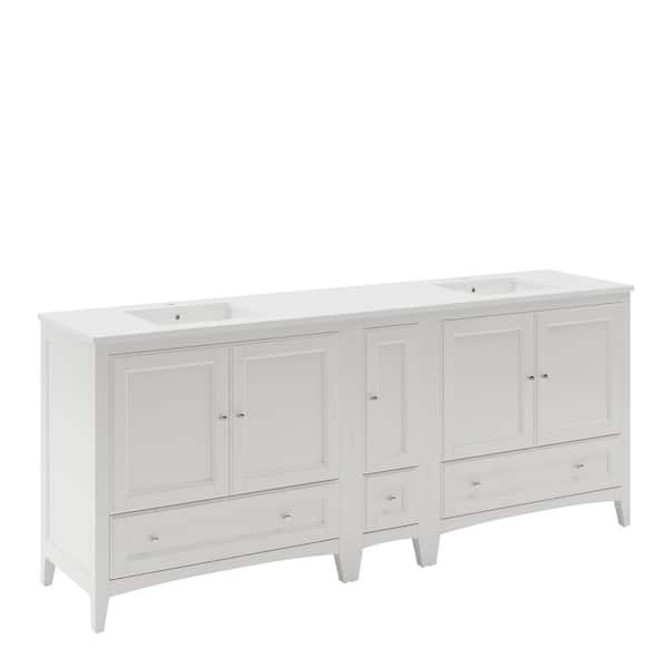 Oxford 84 in. Double Vanity in Antique White with Quartz Stone Vanity Top in White with White Basin with Side Cabinet
