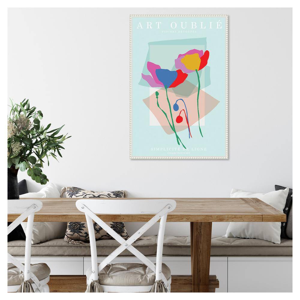 Beaded White Framed Abstract Floral Canvas Wall Art