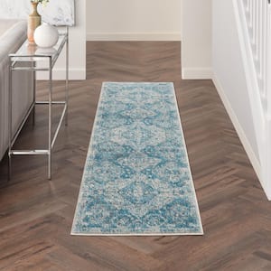Tranquil Light Blue/Ivory 2 ft. x 7 ft. Geometric Traditional Kitchen Runner Area Rug