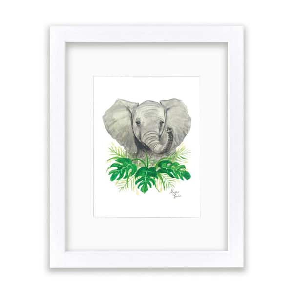 Unbranded Safari Littles "Elephant" by Alyssa Lewis Individual White Framed with Mat Animal Art Print 14 in. x 11 in.