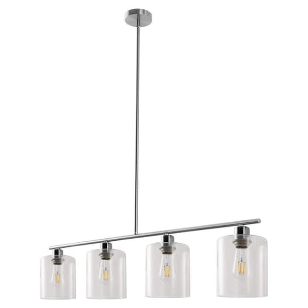 Briignite Brushed Nickel 240-Watt 4-Light Modern Linear Pendant Light with Clear Glass Shade