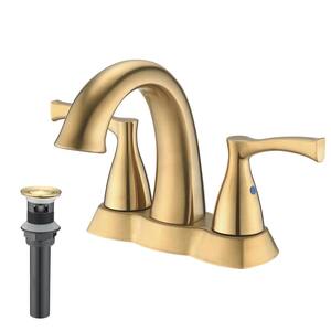 4 in. Centerset Double-Handle Bathroom Faucet with Pop-Up Drain Assembly in Brushed Gold