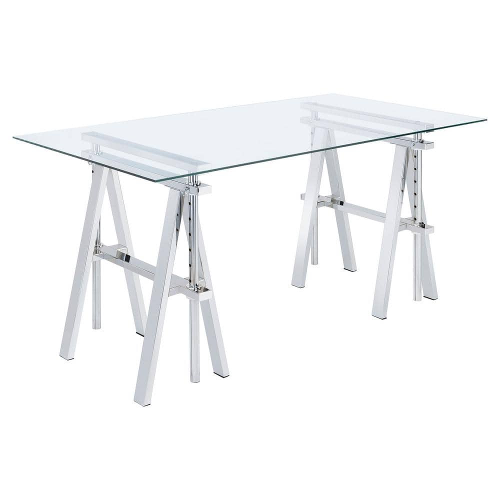 Contemporary Chrome-Finished Adjustable Glass Desk - 60"