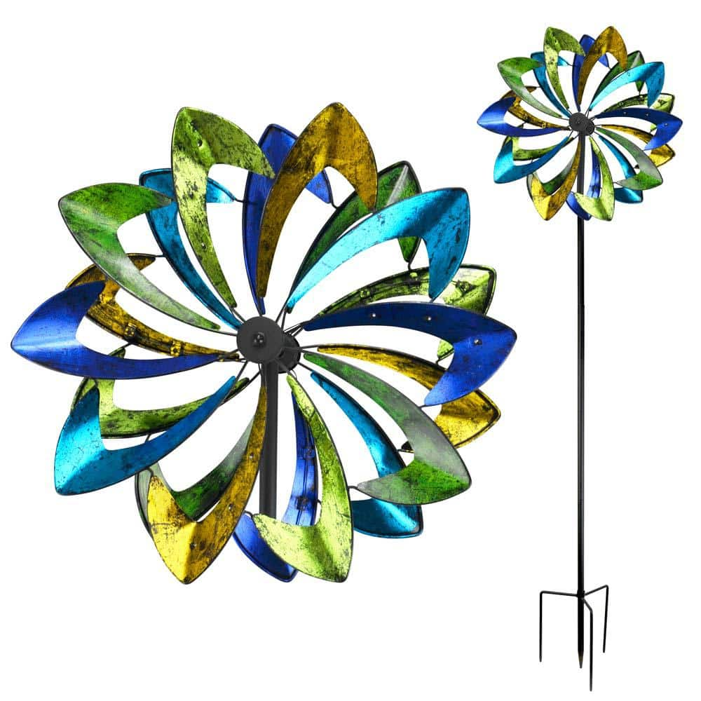 Red Carpet Studios 75 in. Spinner Yellow Green Blue Petals