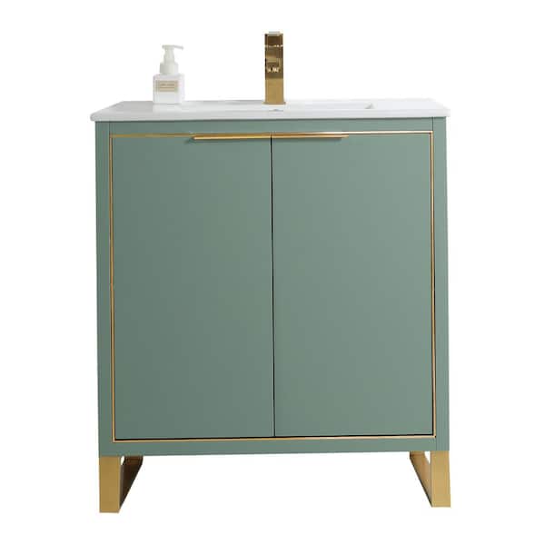 FINE FIXTURES Opulence 30 in. W x 18 in. D x 33.5 in. H Bath Vanity in Mint Green with White Ceramic Top