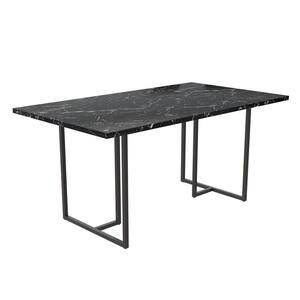 Astor 64 in. Rectangle Black Faux Marble Top 4-Seating Dining Table With Black Legs