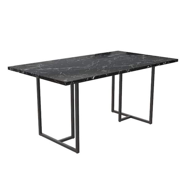 COSMO LIVING Astor 64 in. Rectangle Black Faux Marble Top 4-Seating Dining Table With Black Legs