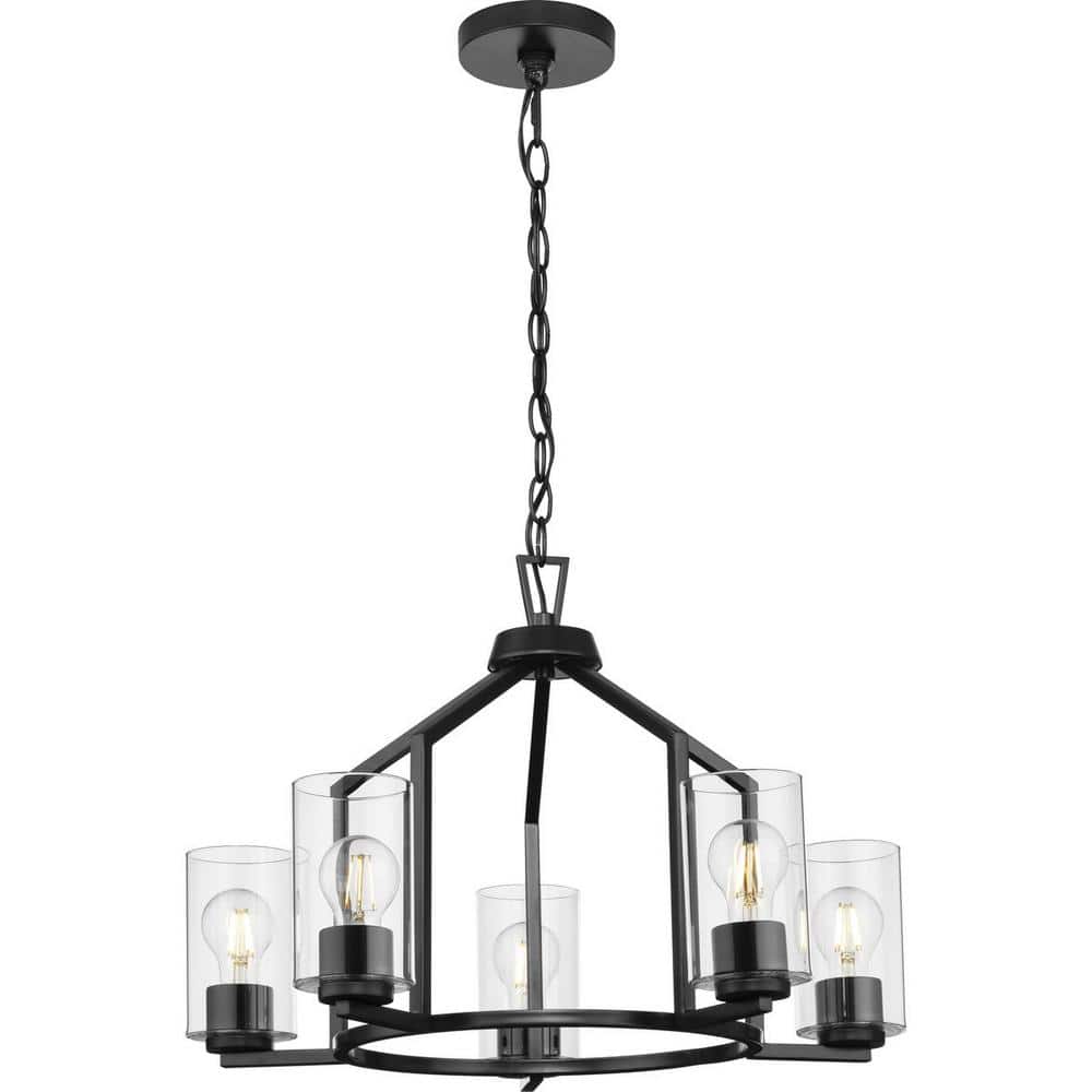 Goodwin Matte Black 5-Light Chandelier with Clear Glass Shades