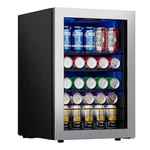 16.9 in. Single Zone 82-Cans Beverage Cooler Freestanding Compressor Frost Free Refrigerator Fridge in Stainless Steel