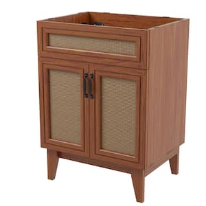 Javer 24 in. W x 18 in. D x 33 in. H Rattan 2-Shelf Bath Vanity Cabinet without Top in Sink Basin not Included, Walnut