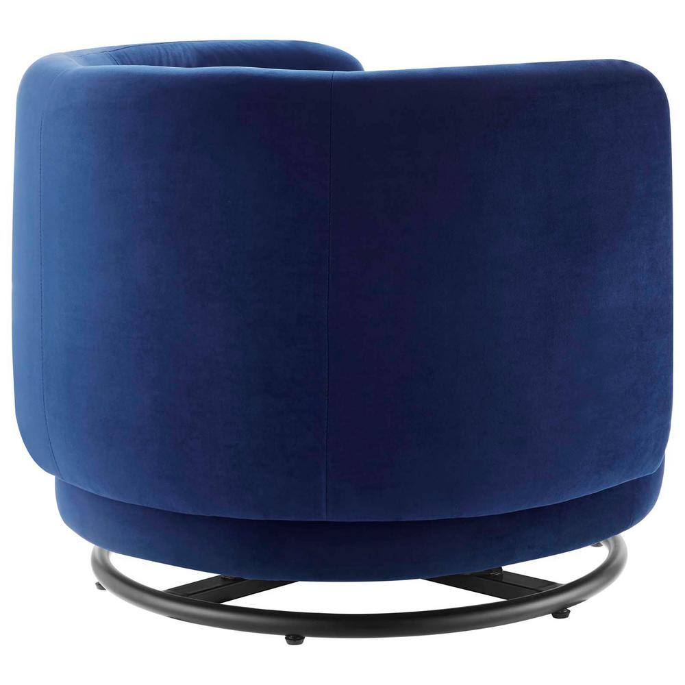 Luxurious Black Navy Velvet Swivel Accent Chair with Wood Accents