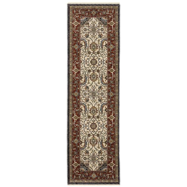 AVERLEY HOME Ambrose Ivory/Red 2 ft. x 8 ft. Classic Persian Medallion Polyester Fringe Edge Indoor Runner Area Rug
