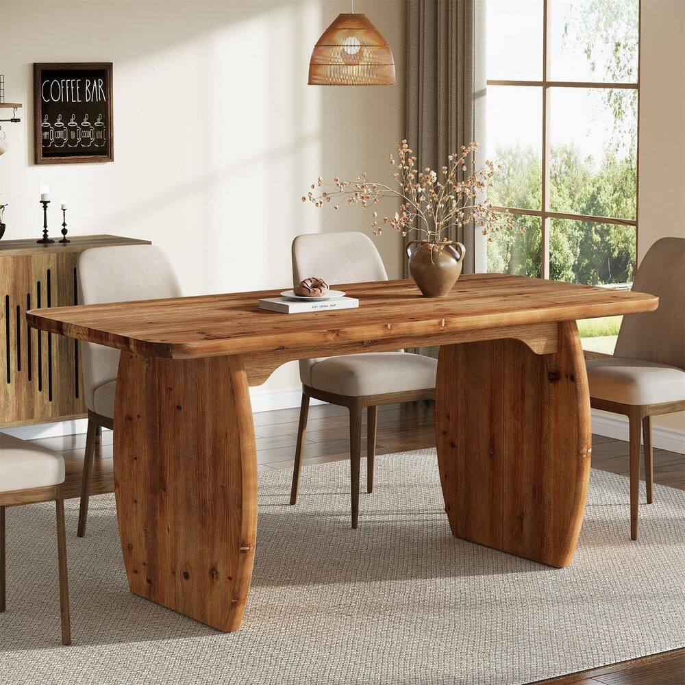 Halseey 63 in. Farmhouse Brown Solid Wood Sled Dining Table, Rectangle Kitchen Table Dining Room Table for 4