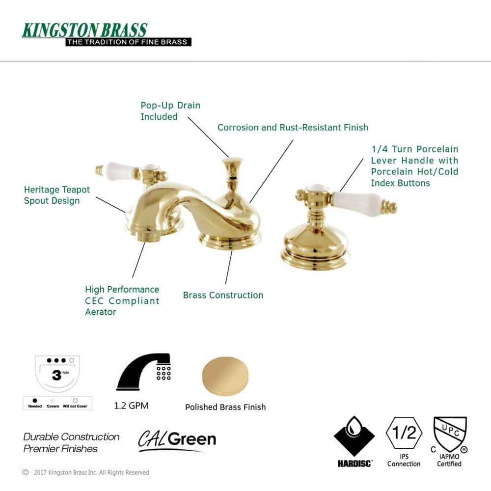 Polished Brass Widespread Bathroom Faucet with Lever Handles