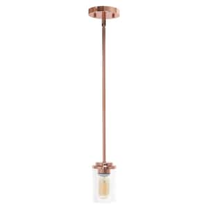 5.75 in. 1-Light Rose Gold Essential Modern Farmhouse Adjustable Cylindrical Clear Glass Hanging Pendant Light