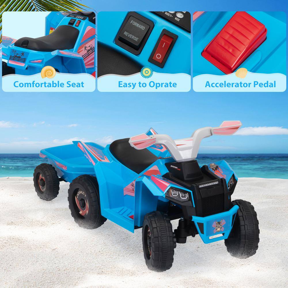 Blue 6-Volt Kids Ride-On ATV Quad with Trailer