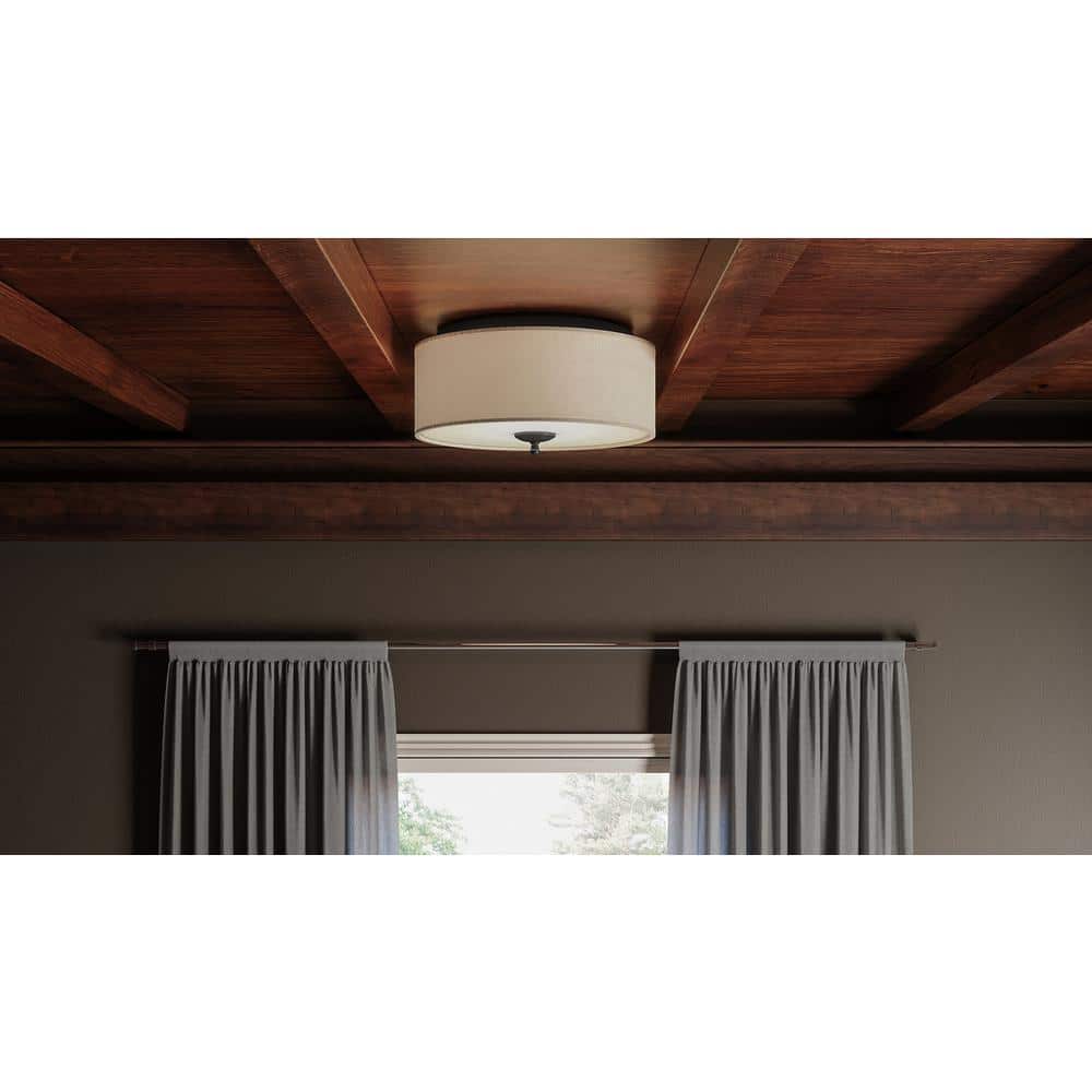 Blanche 16" Matte Black Flush Mount with Beige Linen Shade