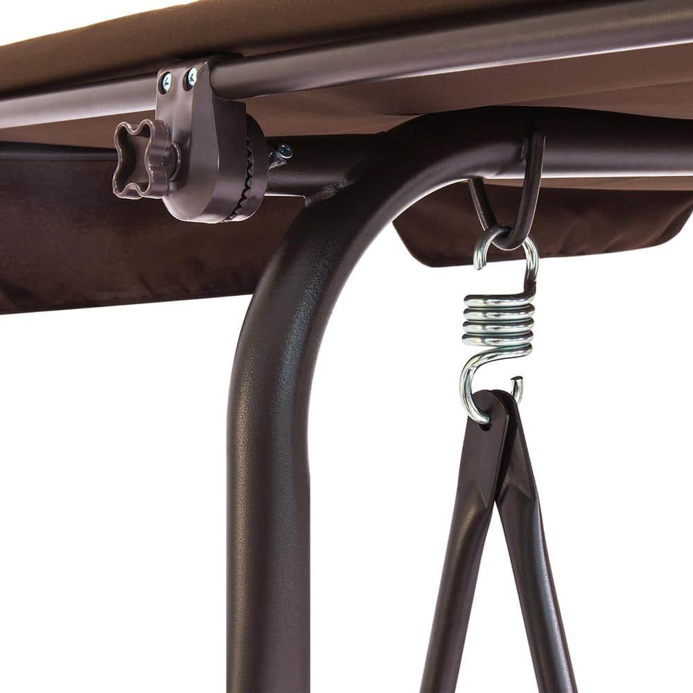 Brown Textilene 2-Seater Outdoor Adjustable Canopy Swing Bench