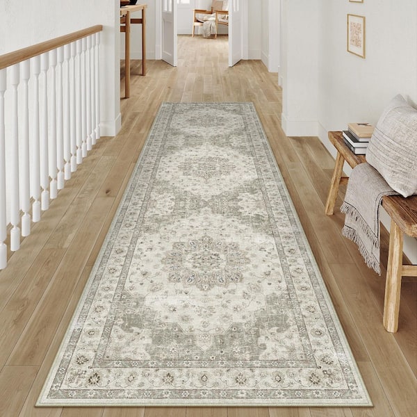 Star Dream Gray 2 ft. x 8 ft. Vintage Washable Medallion Distressed Runner Rug
