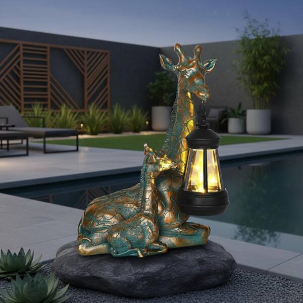 Brown Resin Mother Baby Giraffe Garden Statue for Outdoor Decor