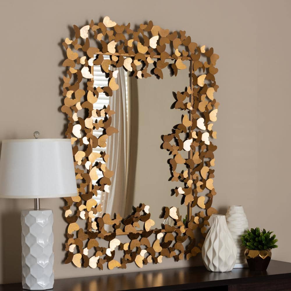Ethereal Butterfly Gold Metal Rectangular Wall Mirror