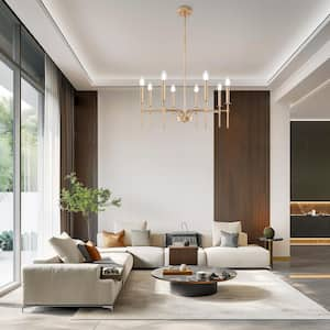 8-Light Modern Farmhouse Gold Chandelier for Dining Room Over Table,Hanging Ceiling Candle Chandeliers