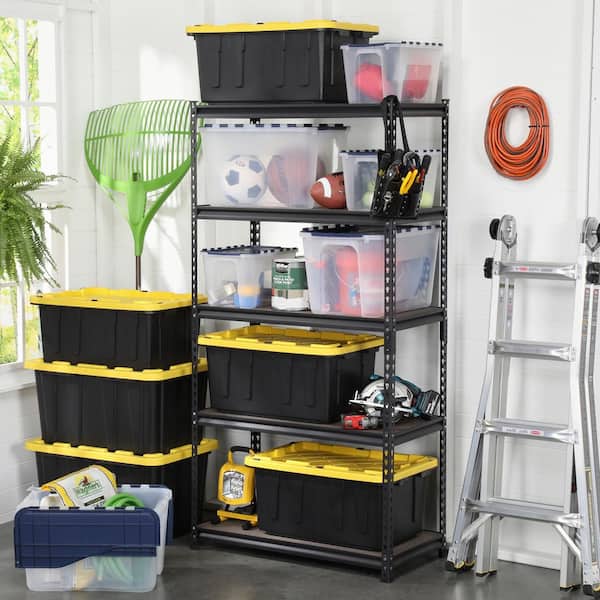 Plastic Storage Bin with Lid, 27 Gallon, Black and Yellow