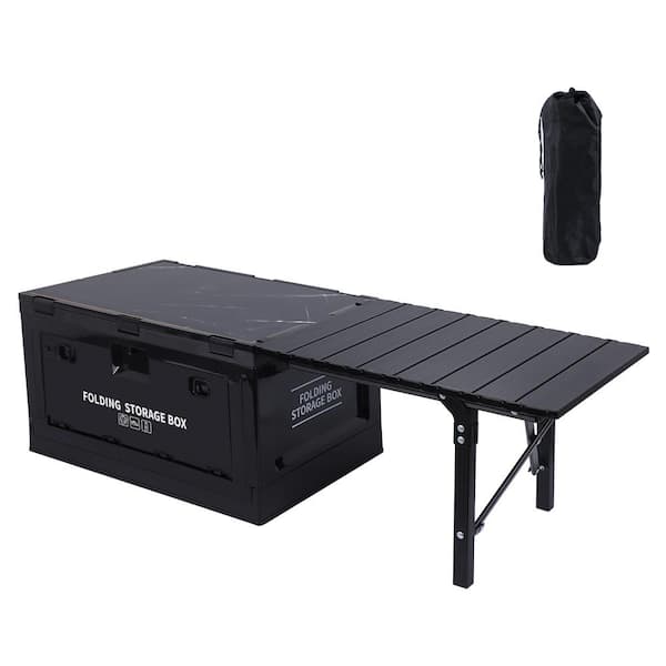 MUKE Camping Table, Folding Table, Storage Bin with Table, Collapsible Storage Box with Table (Black)
