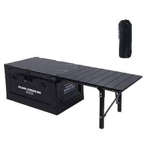 Camping Table, Folding Table, Storage Bin with Table, Collapsible Storage Box with Table (Black)