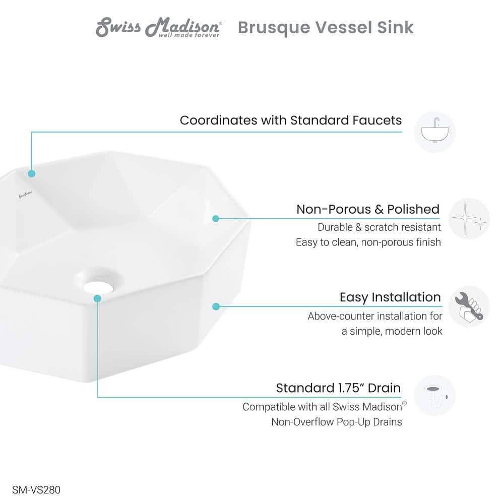 White Geometric Ceramic Above-Counter Vessel Sink