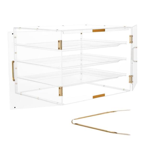 Bakery Display Case, 22.4 in. x 17.7 in. x 15.9 in. 4-Tier Countertop Pastry Display Case, Clear Acrylic Bread Box