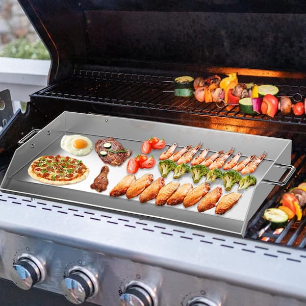 Utheer 25 x 16 Flat Top Cooking Griddle, 304 Stainless Steel Griddle  Grill with Retractable Stand Accommodates Different Size of Grill, Stove  Top