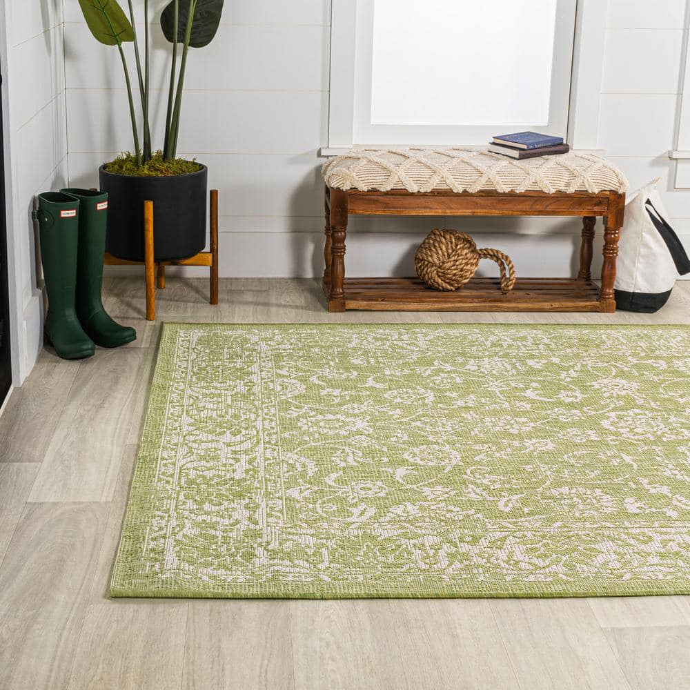Bohemian Vintage Vine Border Gray Cream 4' x 6' Synthetic Area Rug