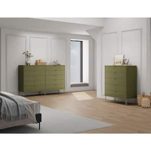 DUMBO Olive Green 2-Piece Modern 5-Drawer 35.19 in. Dresser and 10-Drawer 69.68 in. Double Dresser Set