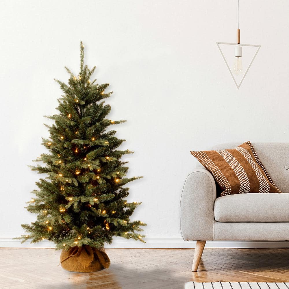 4' Prelit Green Pine Christmas Tree with Burlap Base