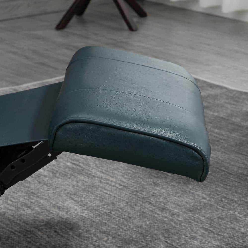 Blue Faux Leather Swivel Recliner with Wood Base