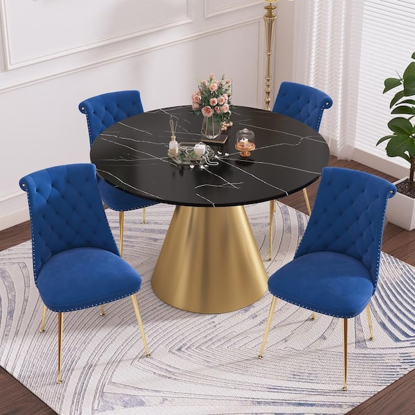 Boyel Living 5-Piece Round Stainless Steel Black and Gold Marble