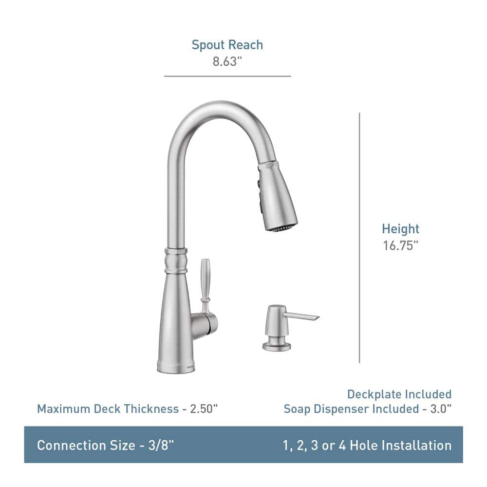 Boman Stainless Steel Pull-Down Kitchen Faucet with Soap Dispenser