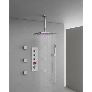 7-Spray Patterns 12 in. Dual Shower Head Ceiling Mount and Handheld Shower Head 2.5 GPM in Brushed Nickel