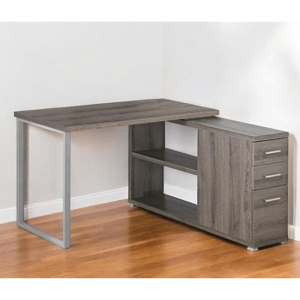 HomeRoots 47.25 in. L-Shaped Taupe Metal 3-Drawer Computer Desks