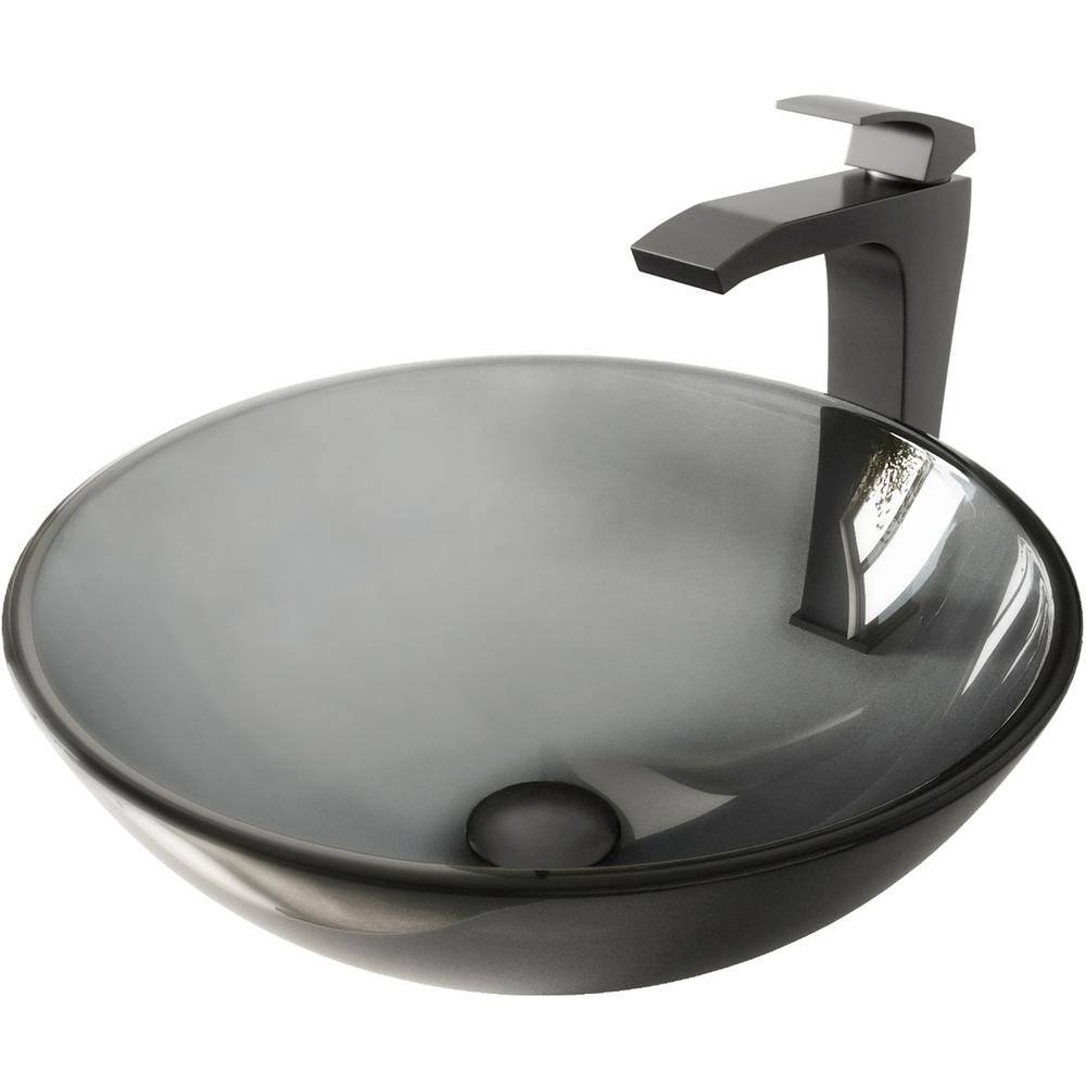 Sheer Black Tempered Glass 16.5" Vessel Bathroom Sink with Matte Black Faucet