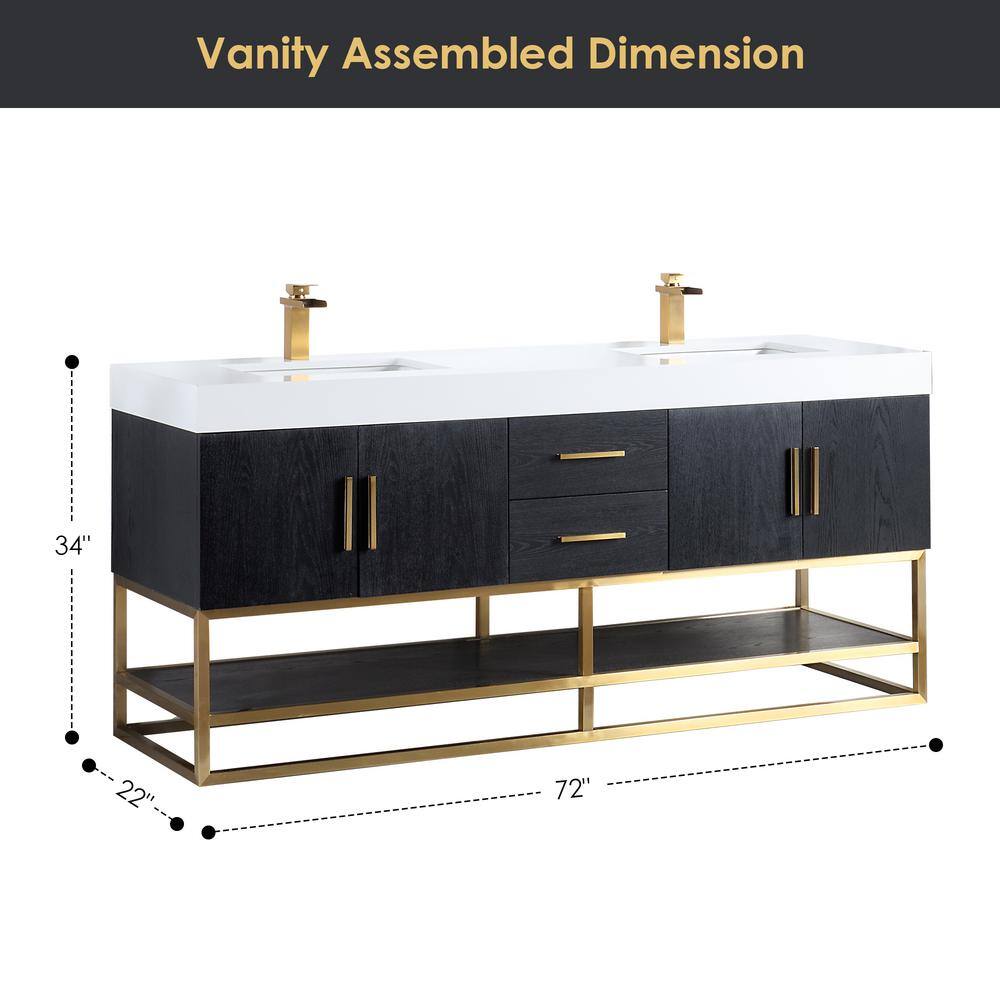 Bianco 72" Black Oak and White Double Vanity with Gold Accents