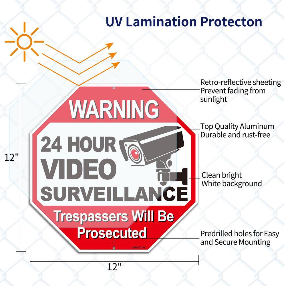 24 Hour Video Surveillance, Trespassers Will Be Prosecuted Aluminum Warning Sign